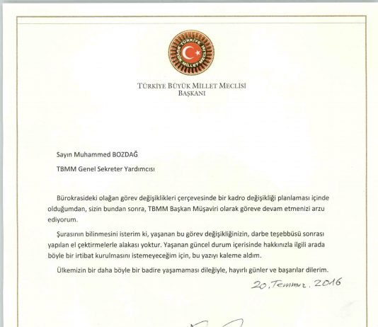 TBMM Başkan Müşavirliğine atanmamla ilgili açıklama!